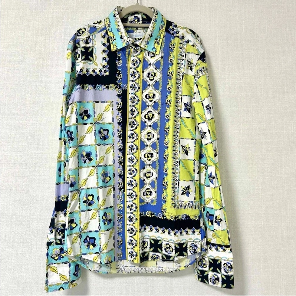 Emilio Pucci Blue and Yellow Patterned Shirt